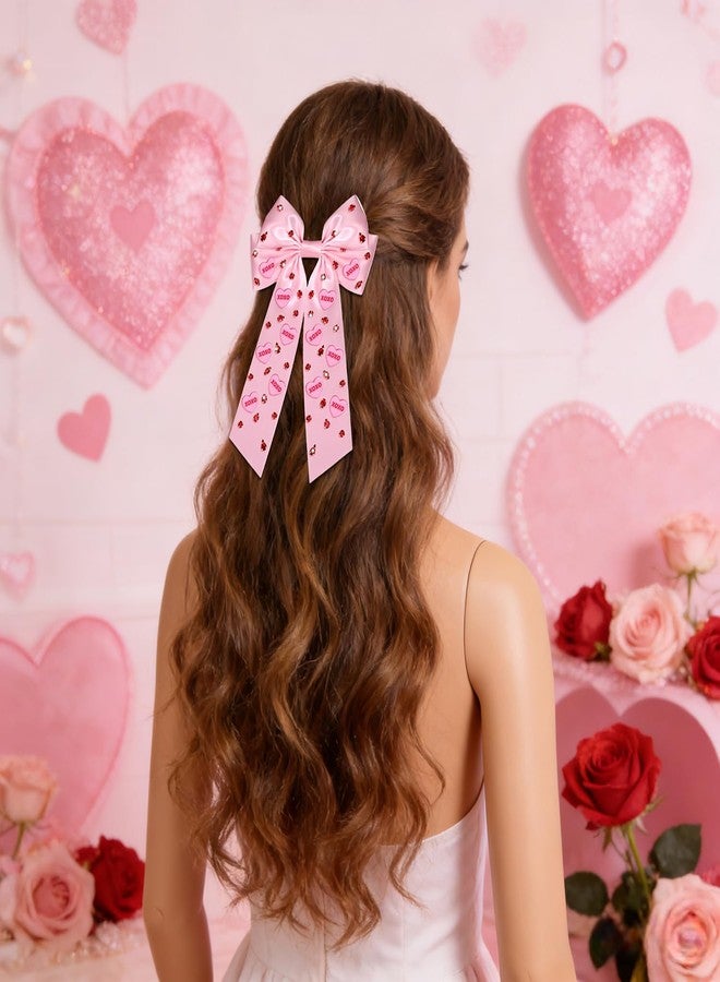 Boderier Valentines Day Hair Bows for Women Girls Conversation Candy Heart Hair Bow Clips Jeweled XOXO Hair Bows Valentines Day Gifts for Her Pink XOXO Heart - Image 2